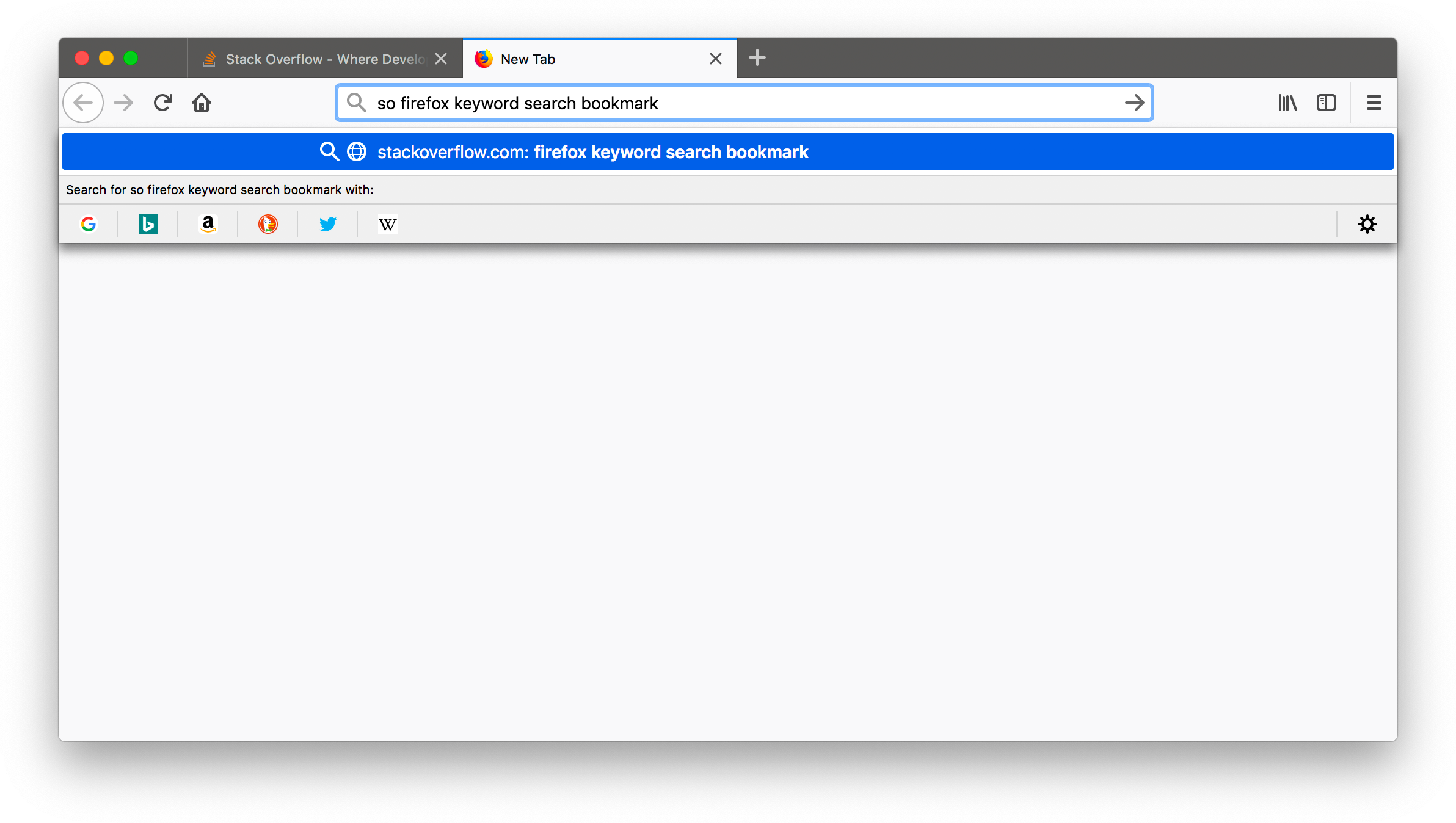 Screenshot of typing so firefox keyword search bookmark into the address bar.