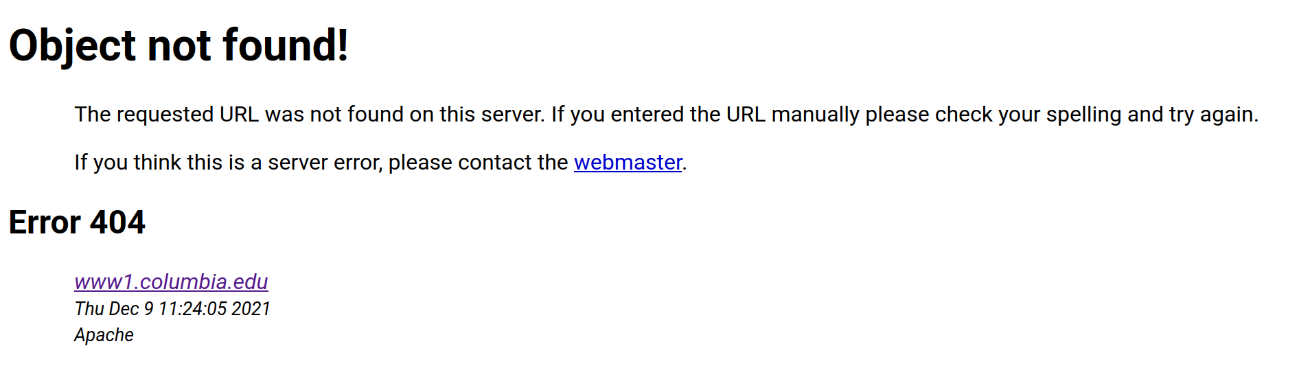 Screenshot of a typical error you’ll run into trying to access Columbia site