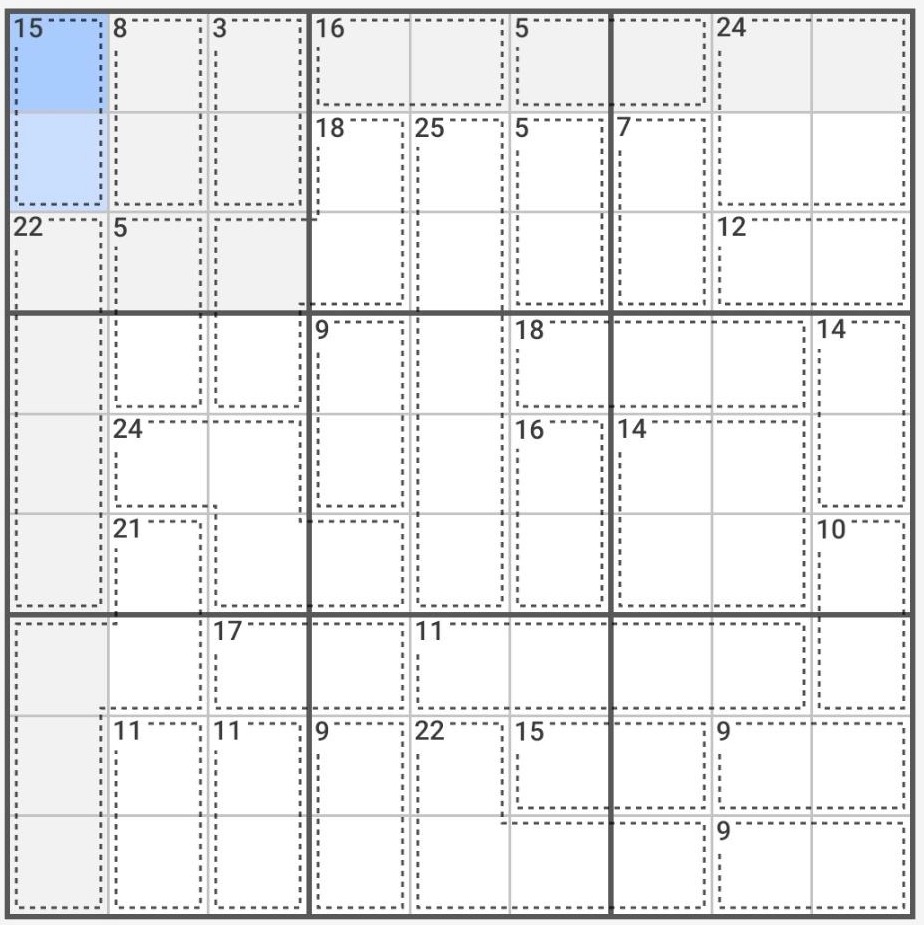 Screenshot of the blank killer sudoku