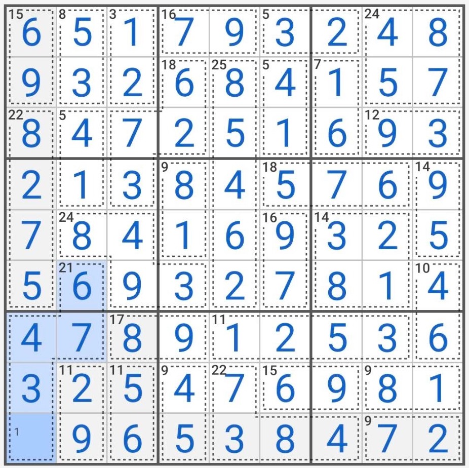 Screenshot of the solved killer sudoku